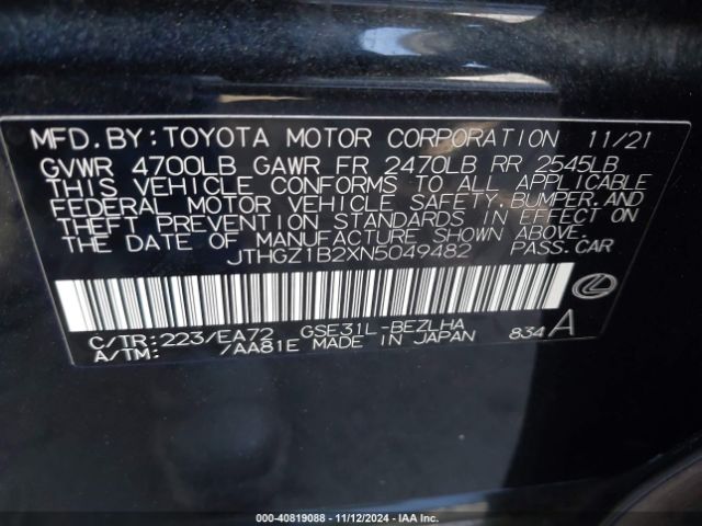JTHGZ1B2XN5049482 Lexus Is 350 F Sport