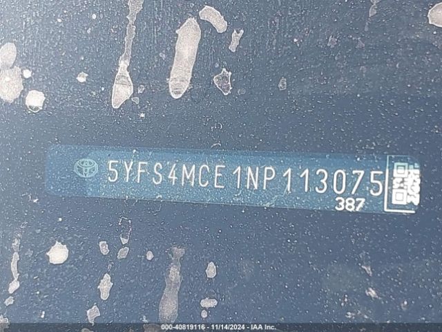 5YFS4MCE1NP113075 Toyota COROLLA SE