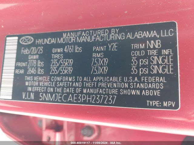 5NMJECAE3PH237237 Hyundai Tucson Limited