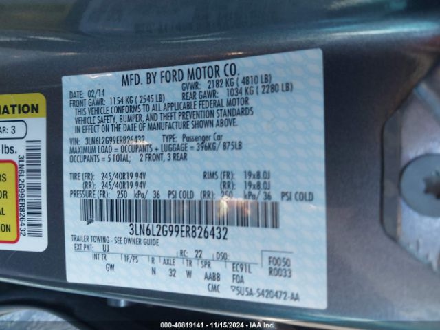 3LN6L2G99ER826432 Lincoln MKZ