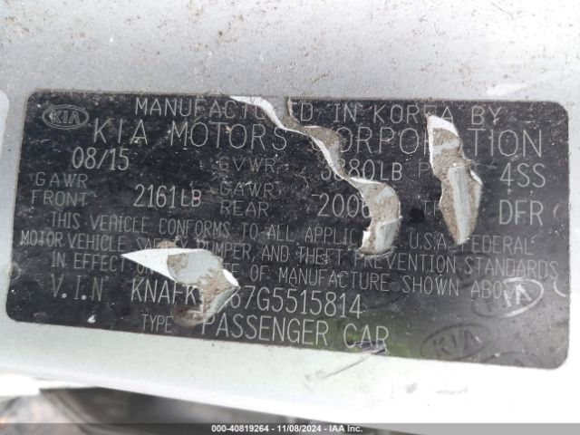 KNAFK4A67G5515814 KIA FORTE LX