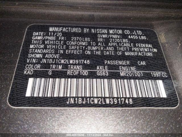 JN1BJ1CW2LW391748 Nissan Rogue Sport S Awd Xtronic Cvt