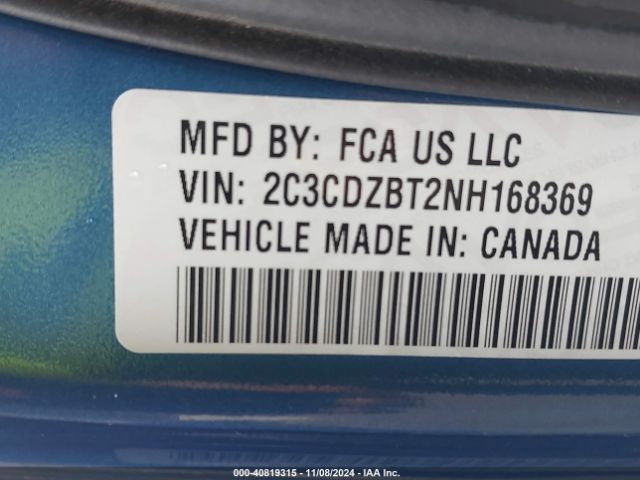 2C3CDZBT2NH168369 Dodge Challenger R/t