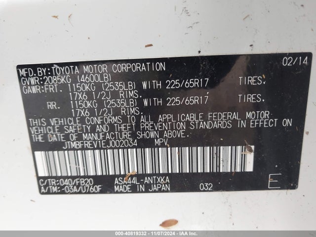 Toyota RAV4 LE 2014 JTMBFREV1EJ002034 Image 9