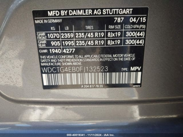 WDCTG4EB0FJ132523 Mercedes-Benz GLA 250