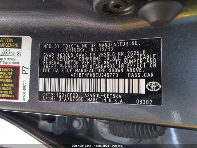Toyota CAMRY SE 2014 4T1BF1FK9EU349773 Image 9
