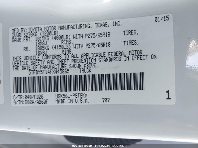 5TFDY5F14FX445865 Toyota Tundra Trd Pro 5.7l V8