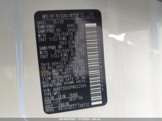 JN8BT3DD0PW322583 Nissan Rogue Platinum Intelligent Awd