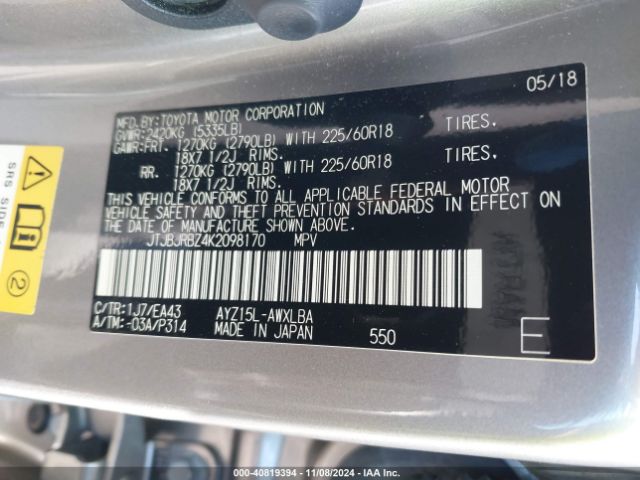 JTJBJRBZ4K2098170 Lexus NX 300H