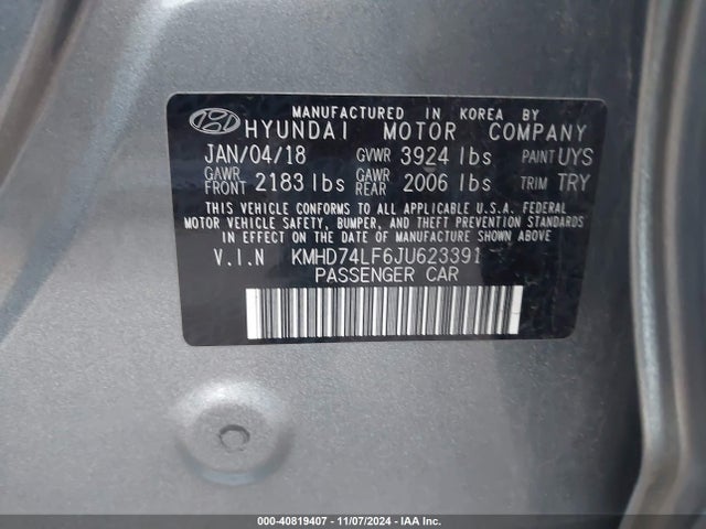 Hyundai ELANTRA SE 2018 KMHD74LF6JU623391 Image 9