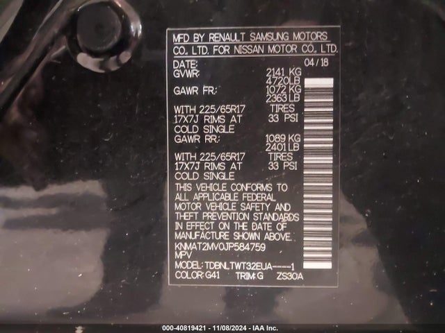 Nissan ROGUE SV 2018 KNMAT2MV0JP584759 Image 9