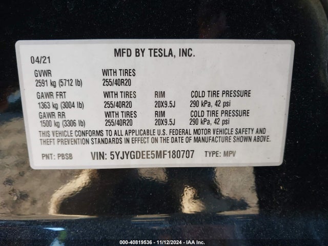 2021 TESLA MODEL Y 5YJYGDEE5MF180707 Photo 8
