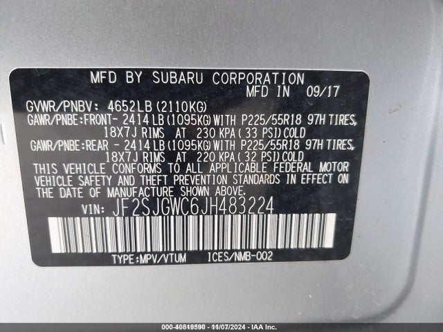 JF2SJGWC6JH483224 Subaru Forester 2.0xt Touring