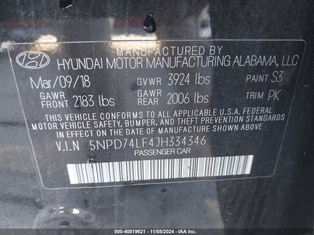 Hyundai ELANTRA SE 2018 5NPD74LF4JH334346 Image 9