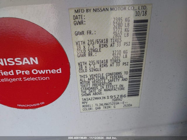 5N1AZ2MHXJN195286 Nissan MURANO SL