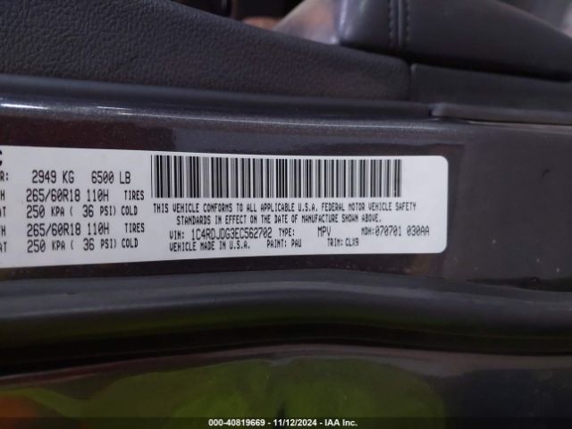 1C4RDJDG3EC562702 Dodge DURANGO LIMITED