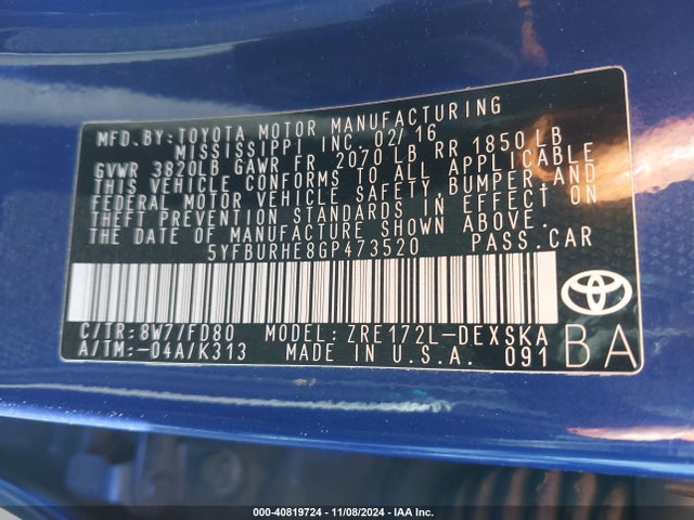 Toyota Corolla S Plus 2016 5YFBURHE8GP473520 Image 9