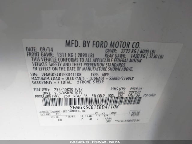 Ford FLEX SEL 2014 2FMGK5C81EBD41108 Image 9