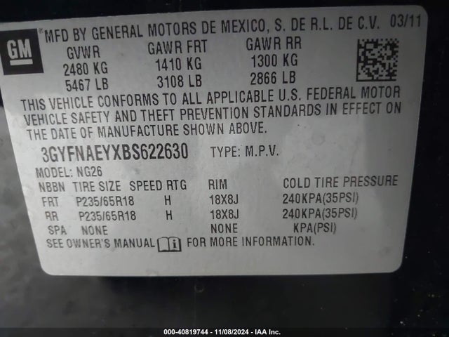 2011 CADILLAC SRX 3GYFNAEYXBS622630 Photo 8
