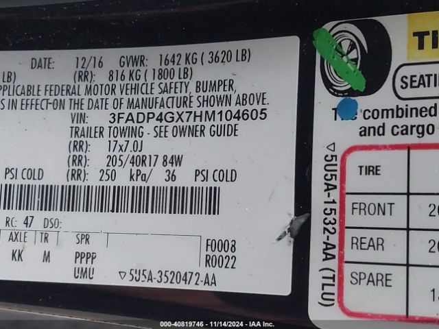 3FADP4GX7HM104605 Ford FIESTA ST