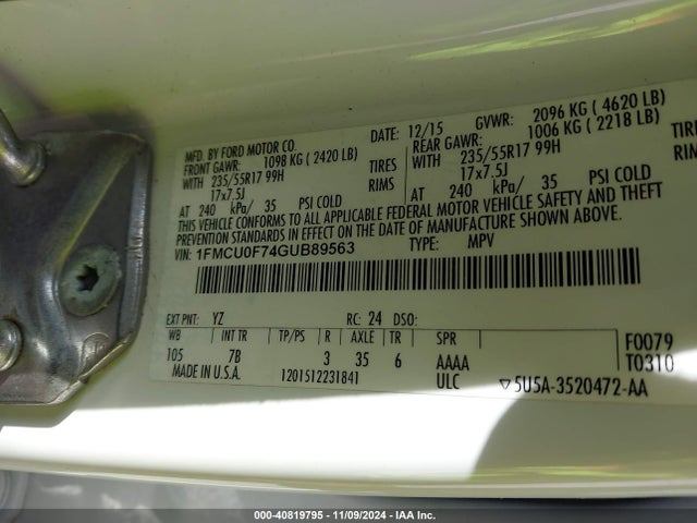 Ford ESCAPE S 2016 1FMCU0F74GUB89563 Image 9