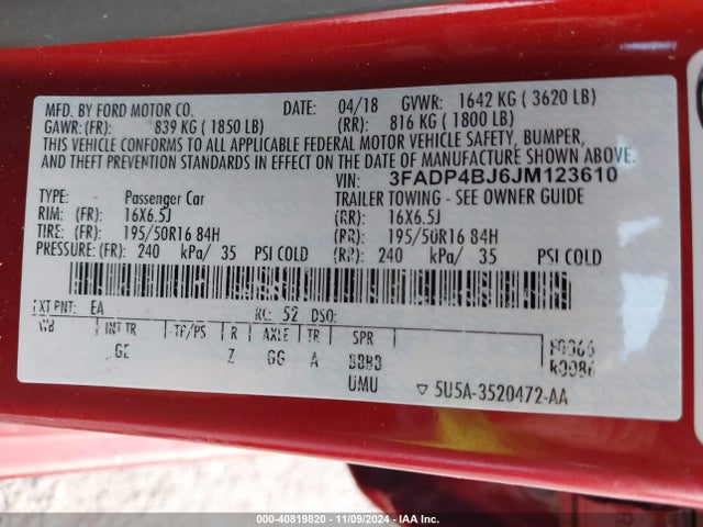 Ford FIESTA SE 2018 3FADP4BJ6JM123610 Image 9
