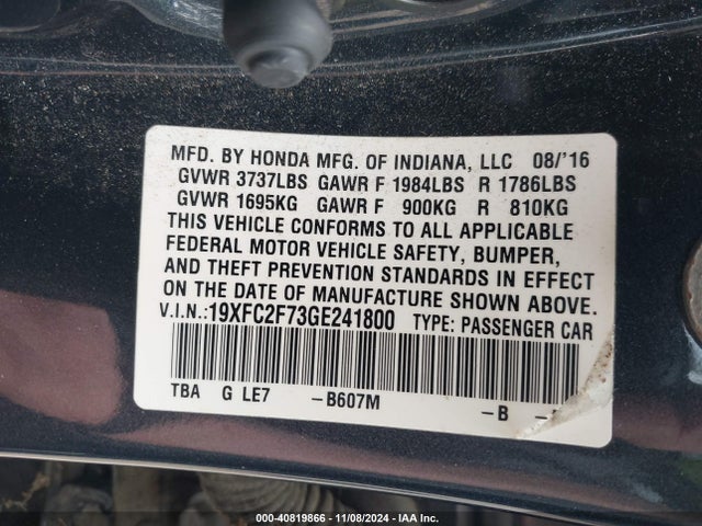 Honda CIVIC EX 2016 19XFC2F73GE241800 Image 9