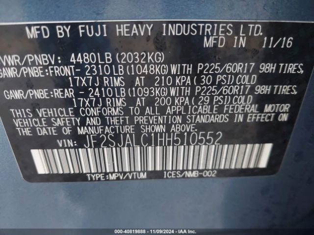 JF2SJALC1HH510552 Subaru Forester 2.5i Limited
