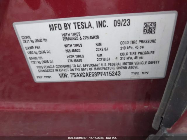 7SAXCAE58PF415243 Tesla Model X Dual Motor All-wheel Drive/standard Range