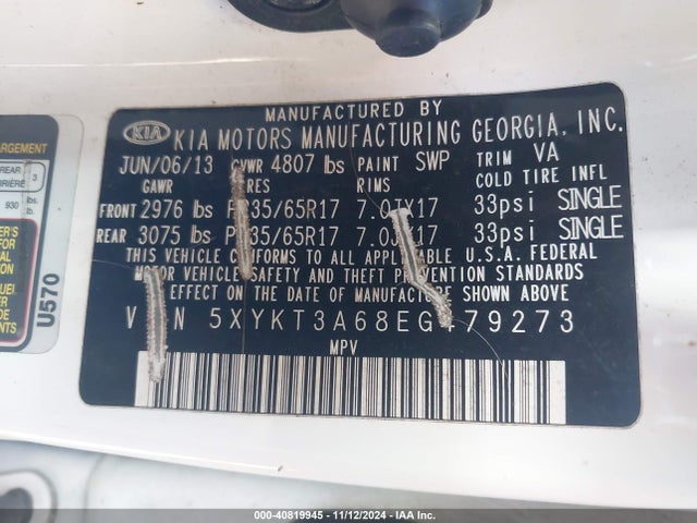KIA SORENTO LX 2014 5XYKT3A68EG479273 Image 9