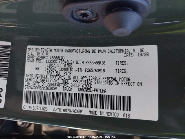 3TMGZ5AN6MM383859 Toyota Tacoma Limited