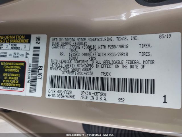 5TFRM5F17KX142350 Toyota Tundra Sr5 4.6l V8