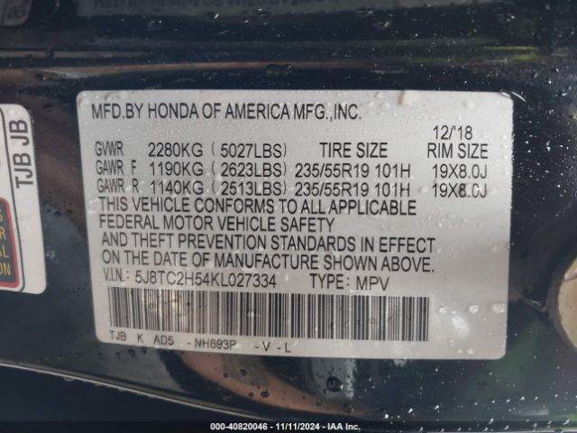 5J8TC2H54KL027334 Acura Rdx Technology Package