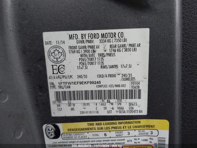 Ford F-150 Xlt 2014 1FTFW1EF9EKF99245 Image 9