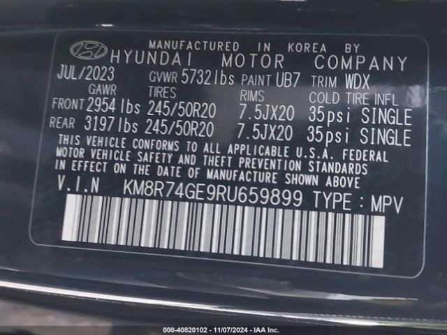 KM8R74GE9RU659899 Hyundai Palisade Calligraphy