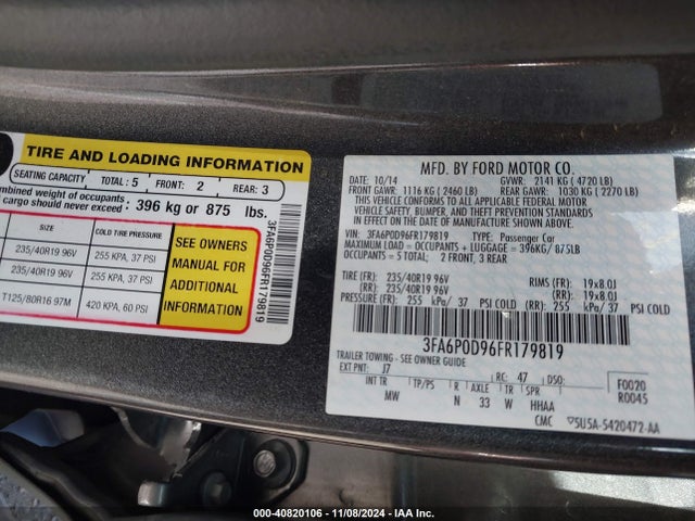 Ford Fusion Titanium 2015 3FA6P0D96FR179819 Image 9