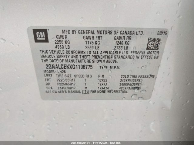 2GNALCEKXG1106775 Chevrolet EQUINOX LT