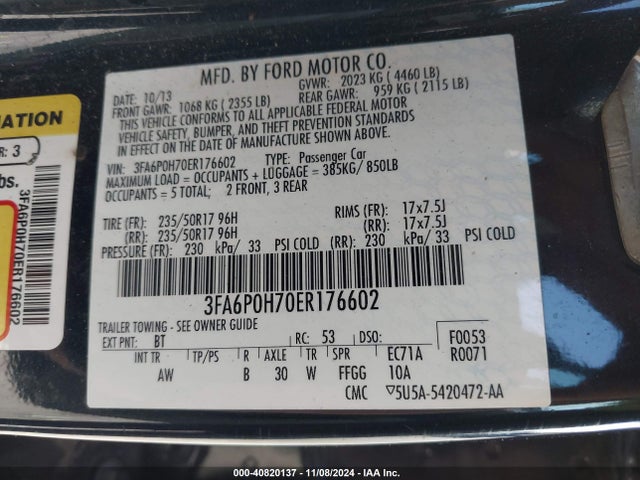 Ford FUSION SE 2014 3FA6P0H70ER176602 Image 9