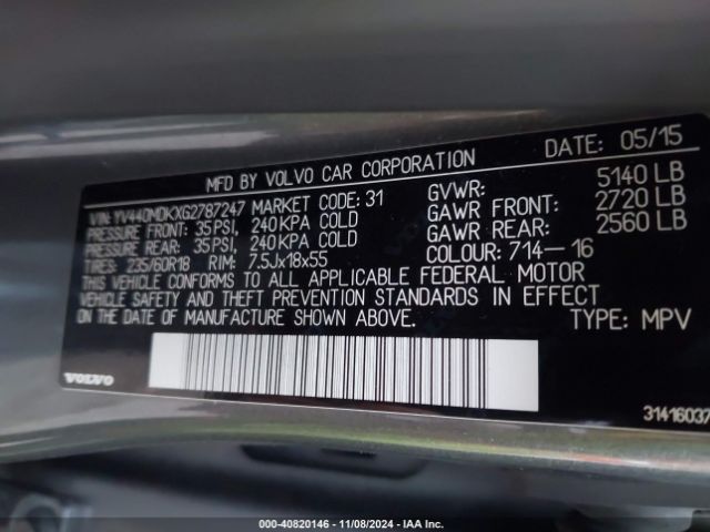 YV440MDKXG2787247 Volvo Xc60 T5 Drive-e Premier