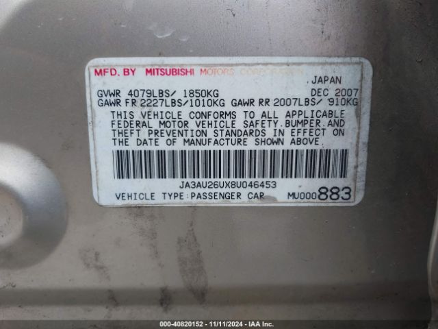 2008 MITSUBISHI LANCER JA3AU26UX8U046453 Photo 8