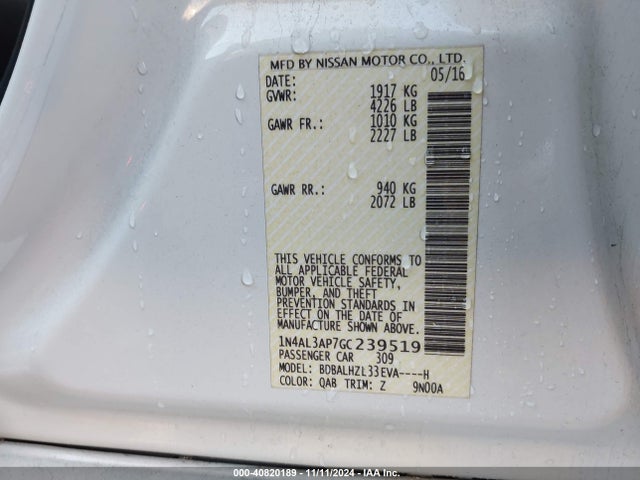 Nissan Altima 2.5 Sr 2016 1N4AL3AP7GC239519 Image 9