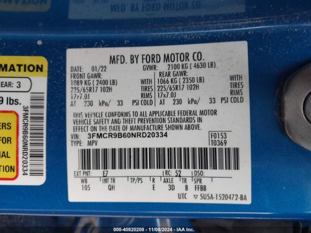 3FMCR9B60NRD20334 Ford Bronco Sport Big Bend