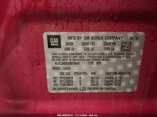 KL4CJASB5KB918648 Buick Encore Fwd Preferred