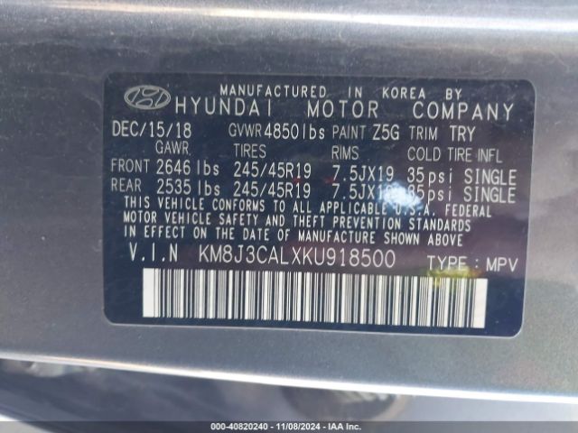 KM8J3CALXKU918500 Hyundai Tucson