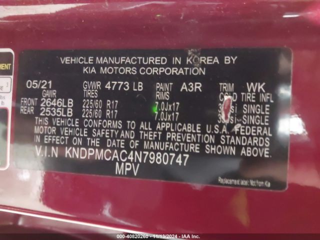 KNDPMCAC4N7980747 KIA Sportage Lx