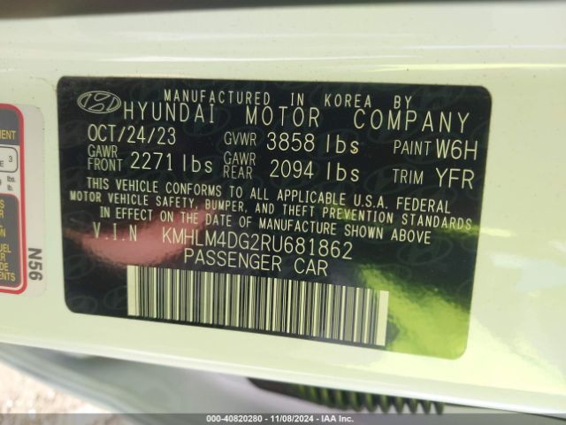 KMHLM4DG2RU681862 Hyundai ELANTRA SEL