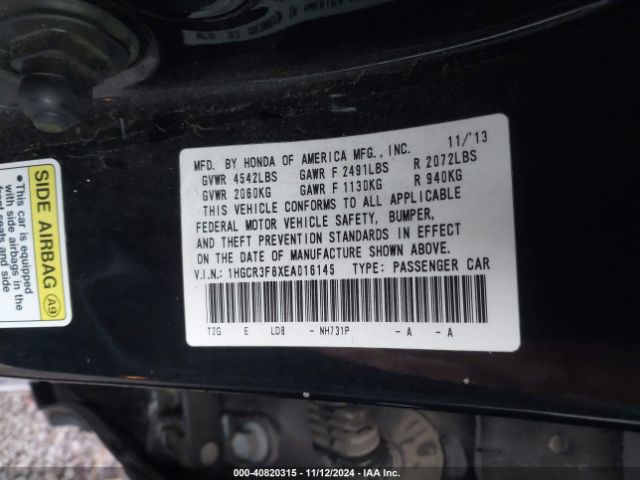 1HGCR3F8XEA016145 Honda Accord Ex-l V-6