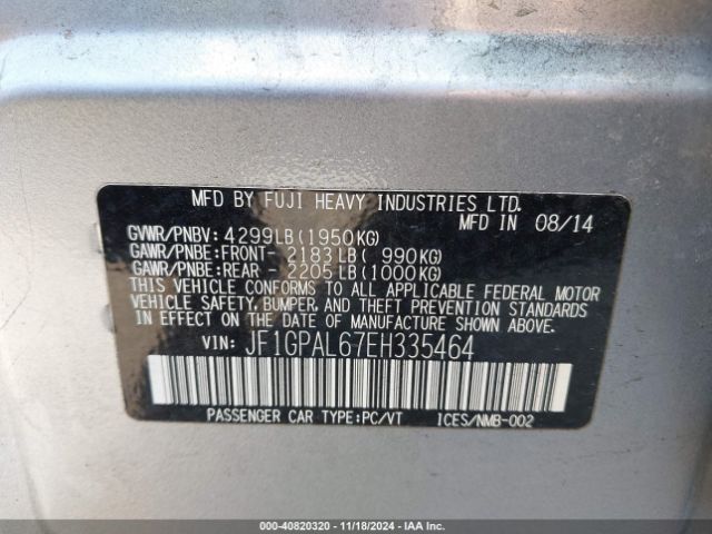 JF1GPAL67EH335464 Subaru Impreza 2.0i Sport Premium