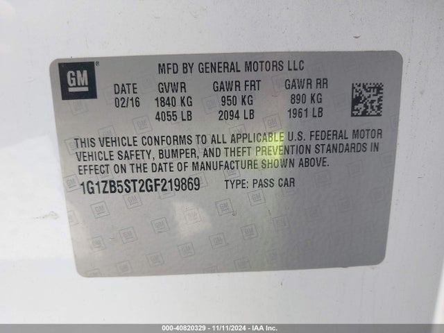 Chevrolet MALIBU LS 2016 1G1ZB5ST2GF219869 Image 9