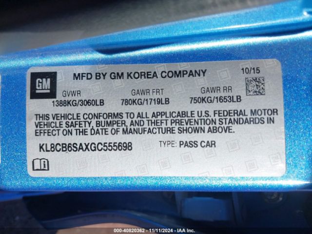KL8CB6SAXGC555698 Chevrolet Spark Ls Cvt